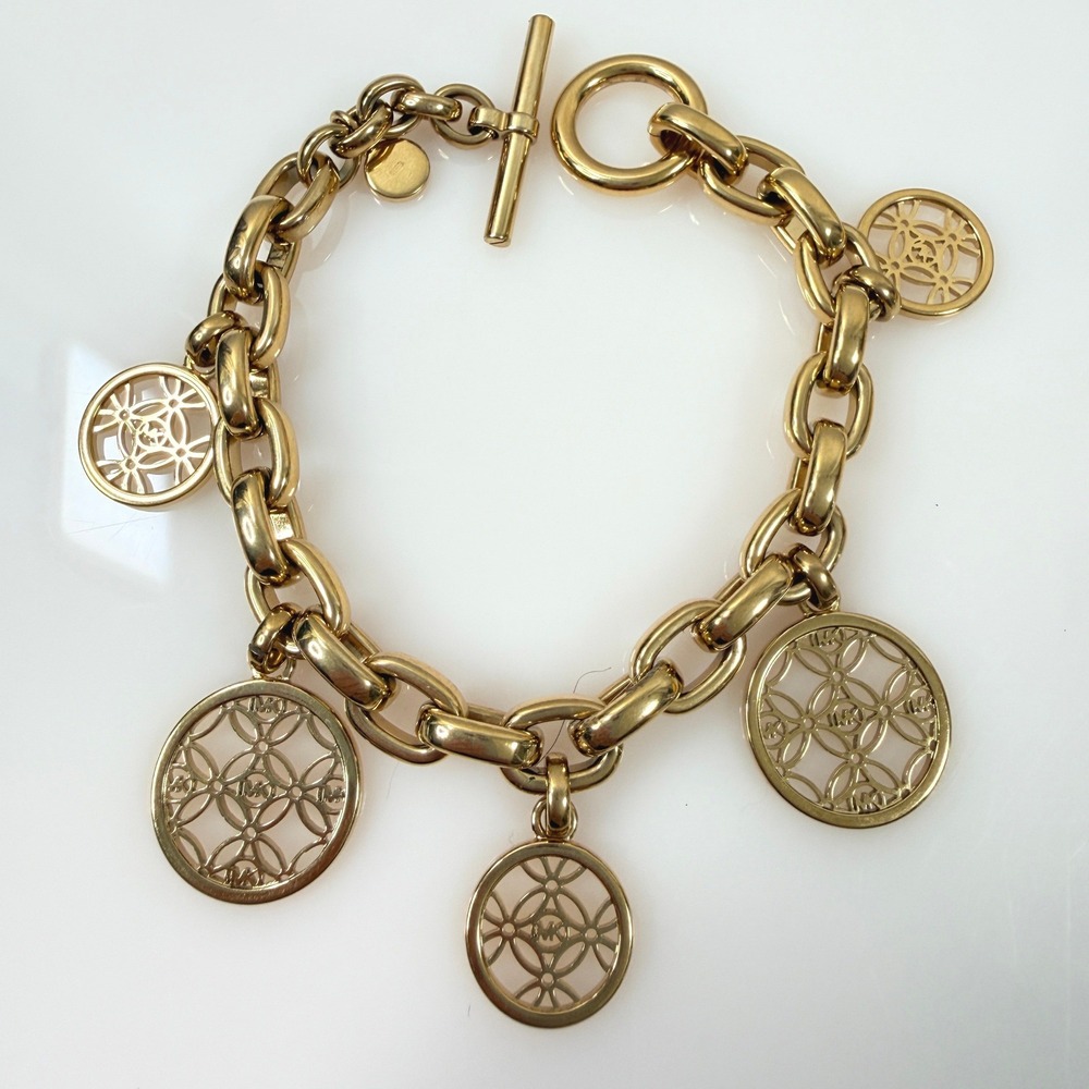 Michael Kors Charm Bracelet Gold Tone Toggle Clasp 6.75" MK